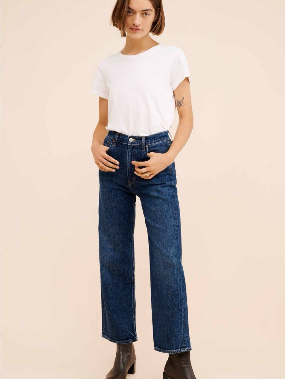 Agolde Ren Wide-Leg High Rise Jeans in Dark Blue Wash